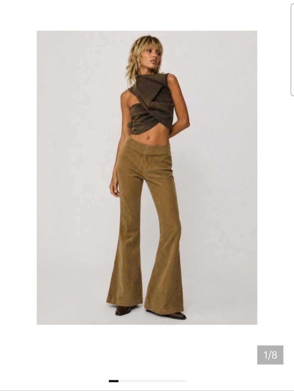 Aerie High-Rise Flared Velvet Corduroy Pants in Brown - Size XS